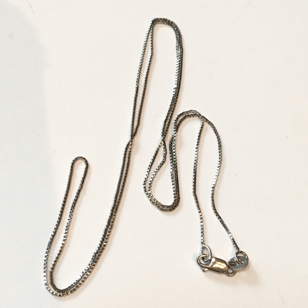 Solid 14K White Gold Box Link 18” Neck Chain Necklace Lobster Claw Clasp